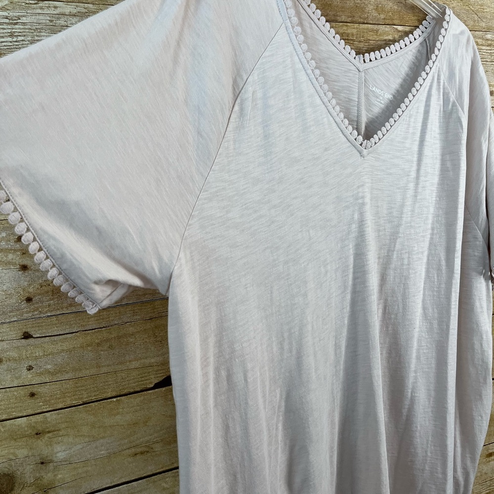 Lands' End Women’s Beige V-Neck Tunic Top Size 1X Detailed Neck Short Sleeves - Picture 4 of 7